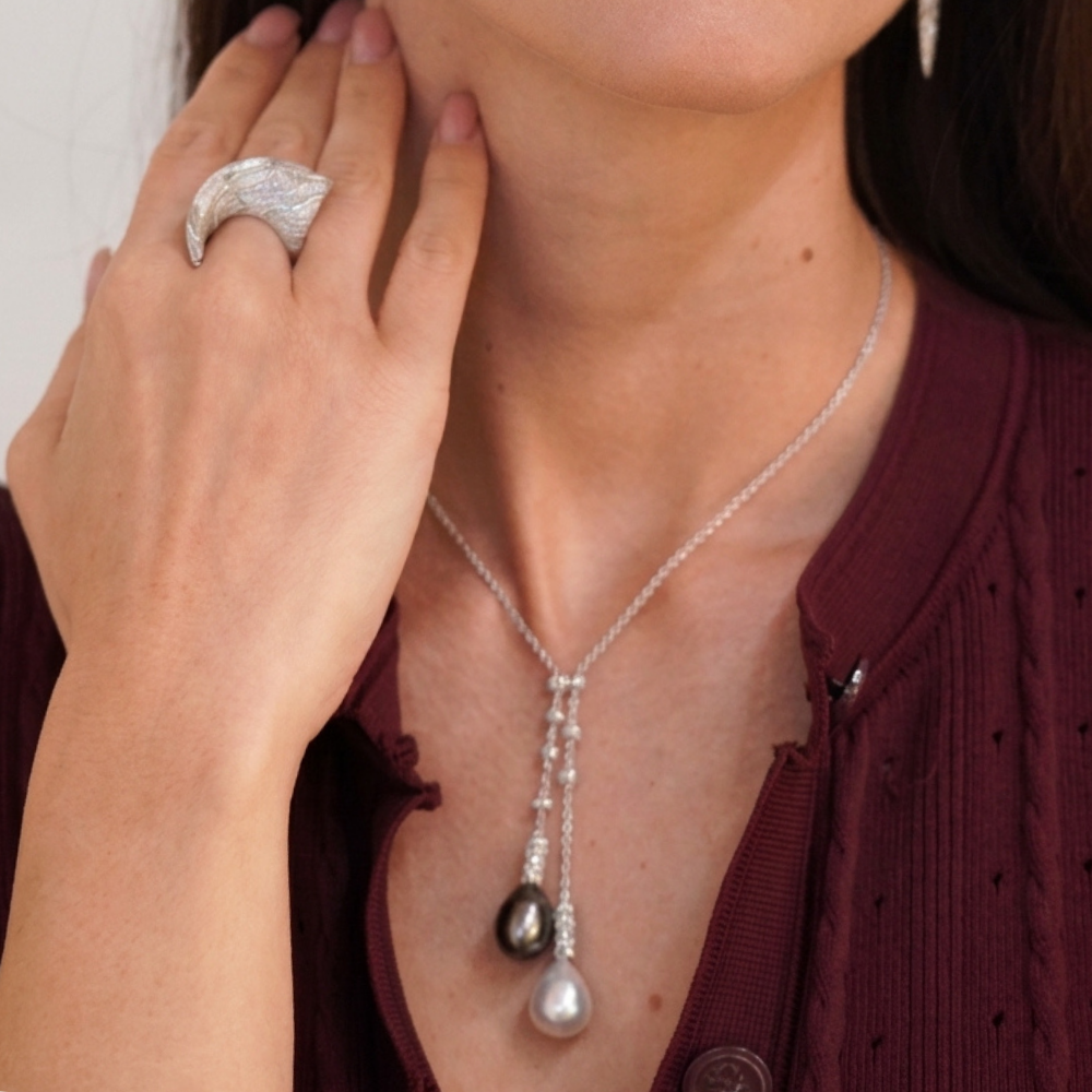 South Sea & Tahitian Pearl Diamond Lariat Necklace