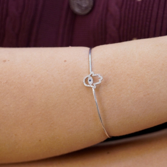Hamsa Hand Diamond Open Cuff Bangle