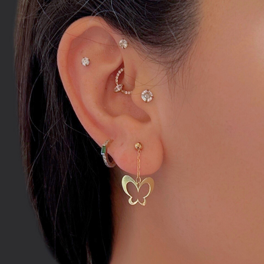 Butterfly dangle gold earrings