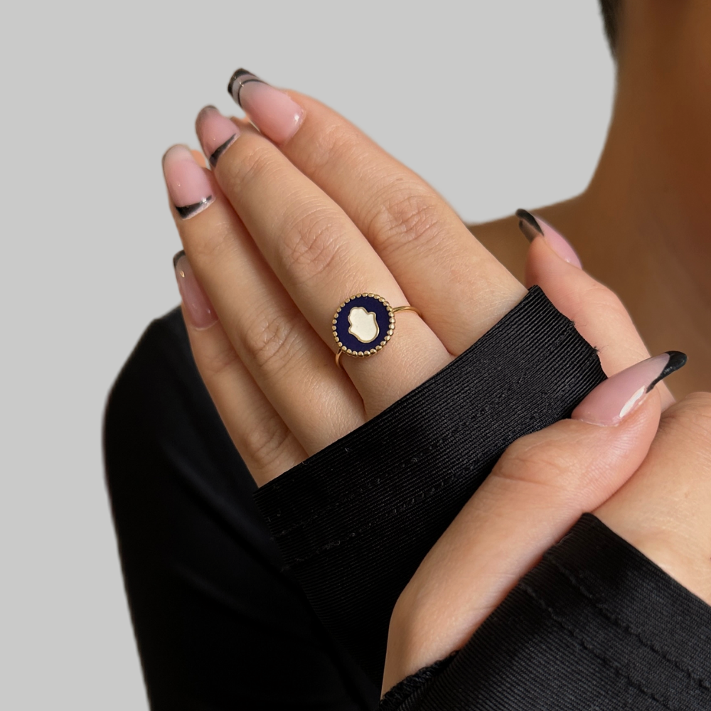 Hamsa - disk shaped gold ring