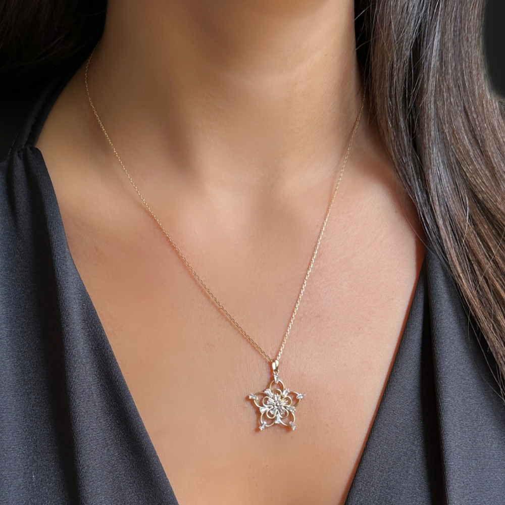 Flower shaped pendant with zircon stones