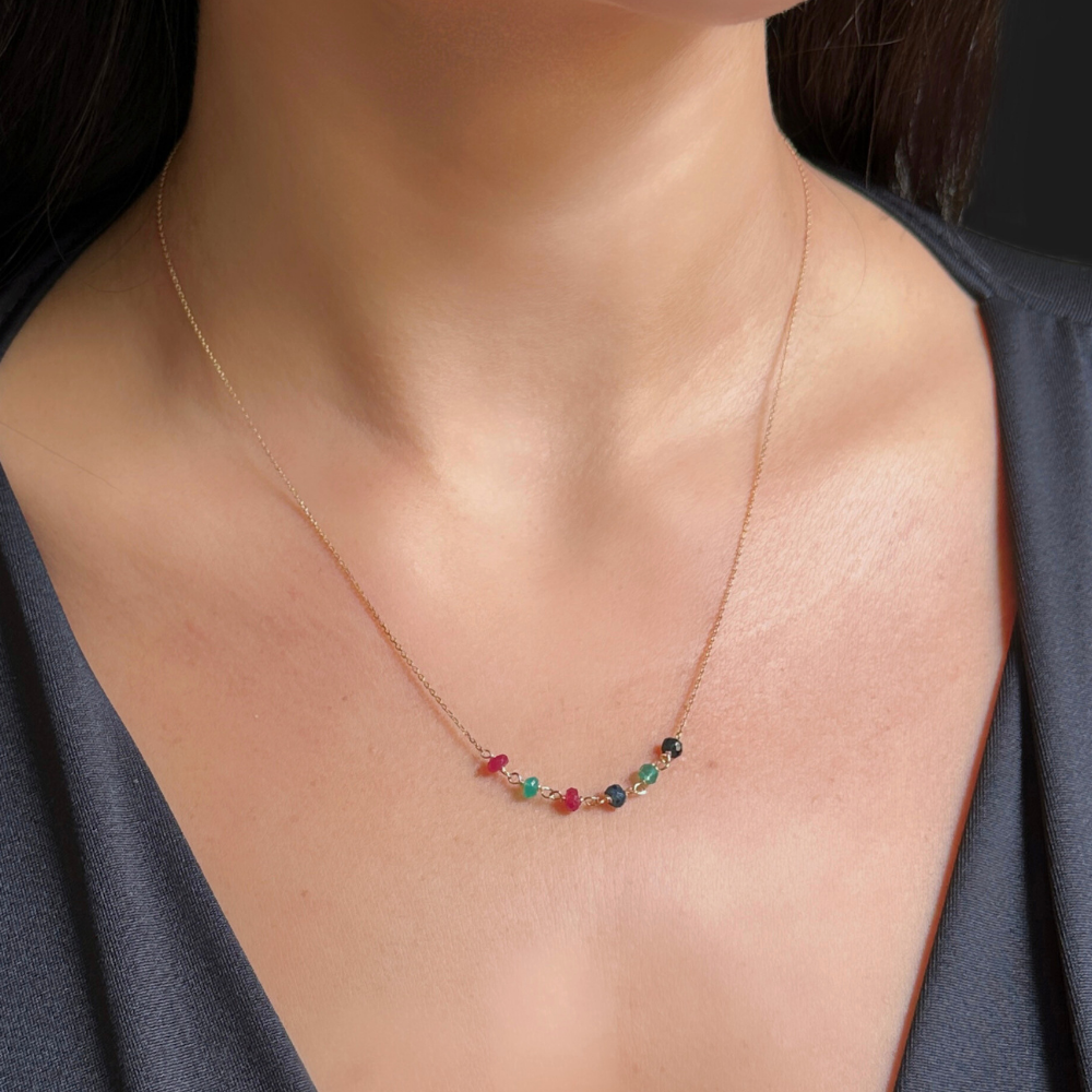 Multicolored beads – gold necklace