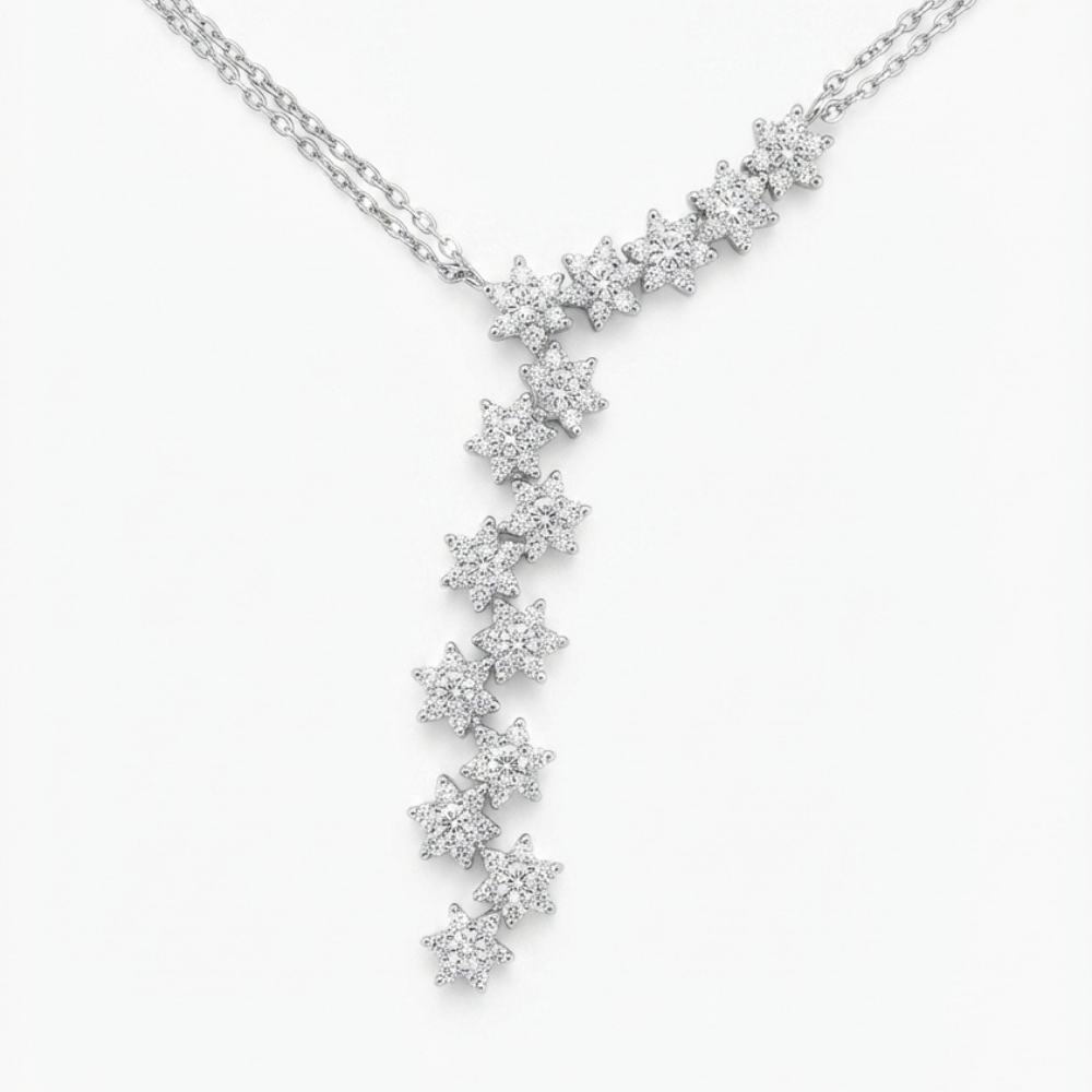 Cascading Star Diamond Drop Pendant Necklace