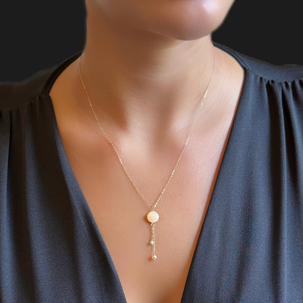 Nude pink enamel circle shaped pendant