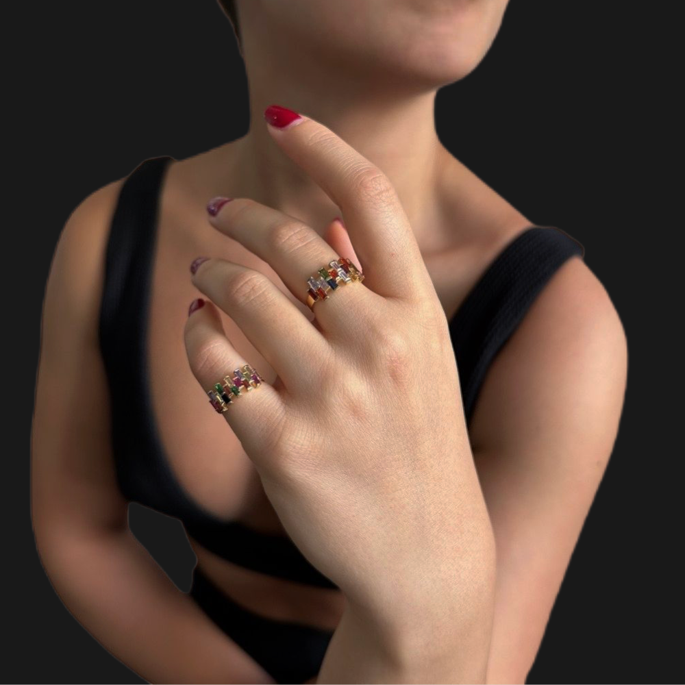 Multicolored baguette ring
