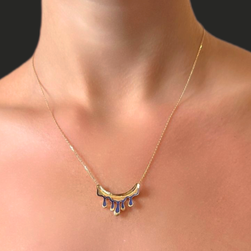 Liquefy – Navy blue enamel drips necklace