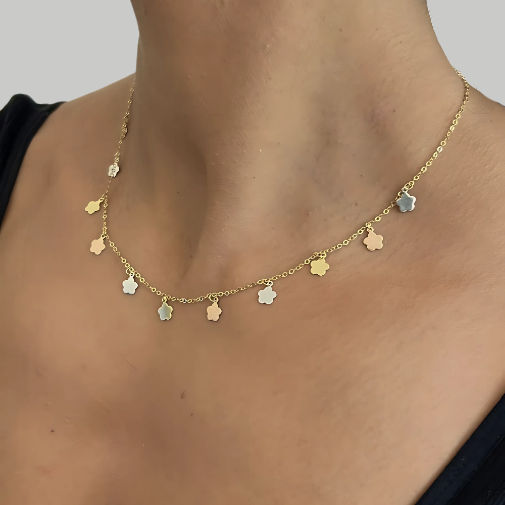 Tricolor Flowers - gold necklace