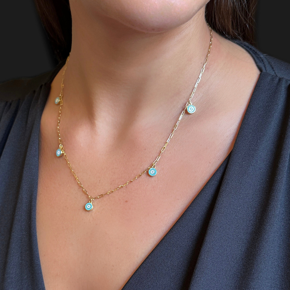 Eye charms – gold chain necklace