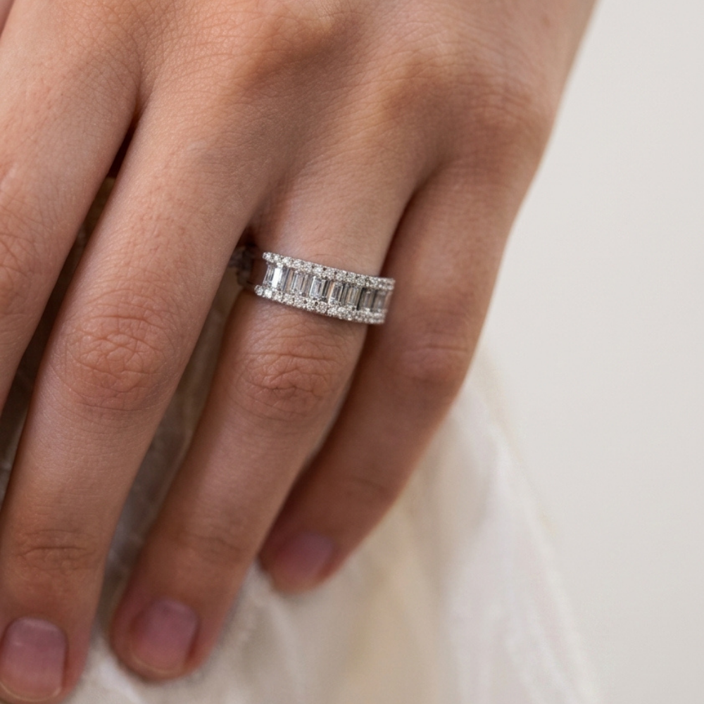 Baguette & Round Diamond Eternity Wedding Band