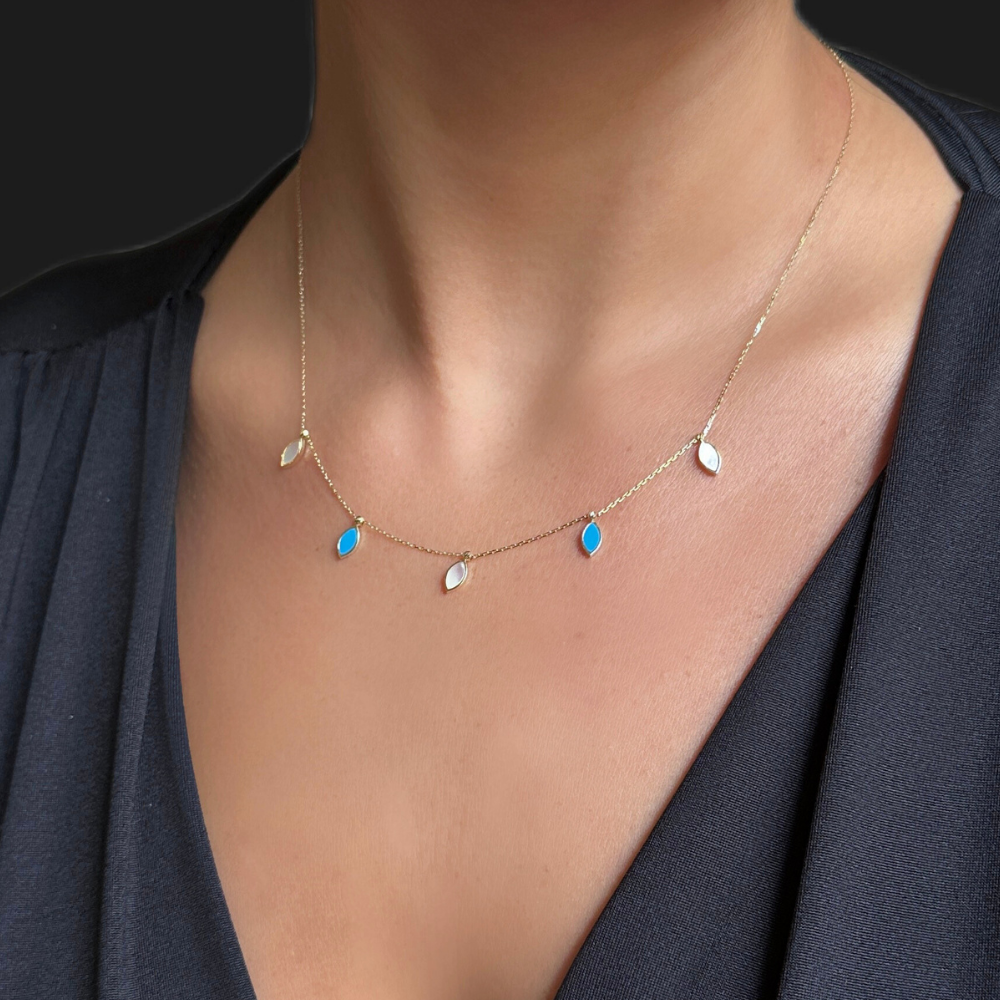 Mother of Pearl and turquoise leaf charms