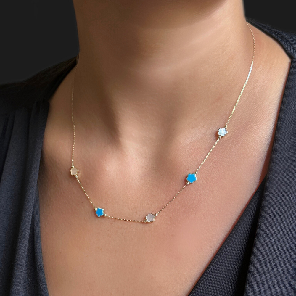 Mother of pearl and turquoise blue flowers