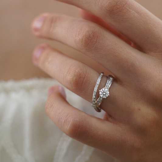 Crossover Double Band Solitaire Diamond Ring