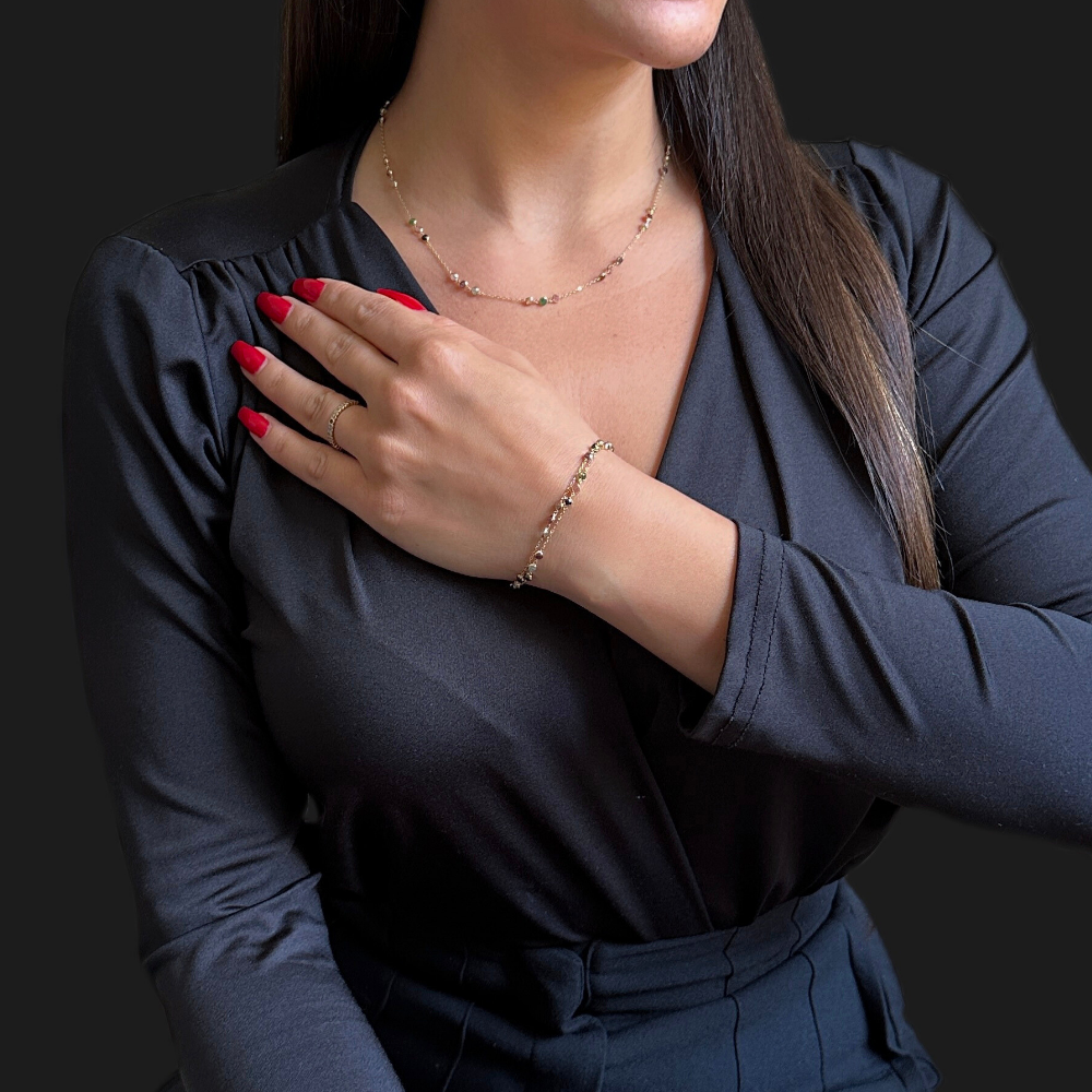 Multicolored beads gold necklace