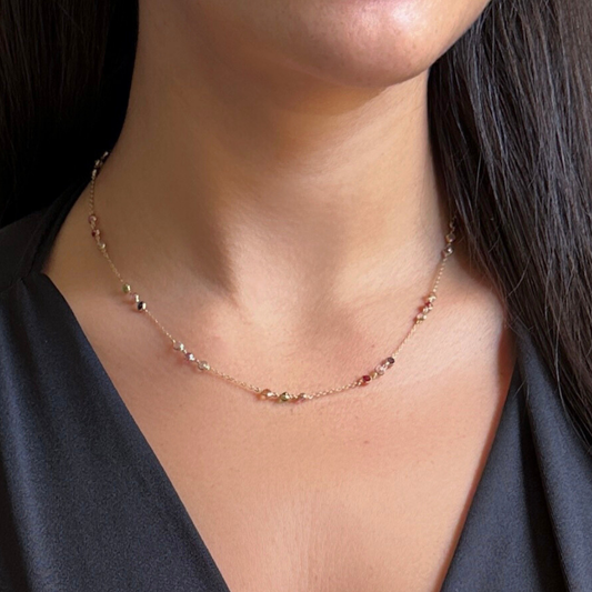 Multicolored beads gold necklace