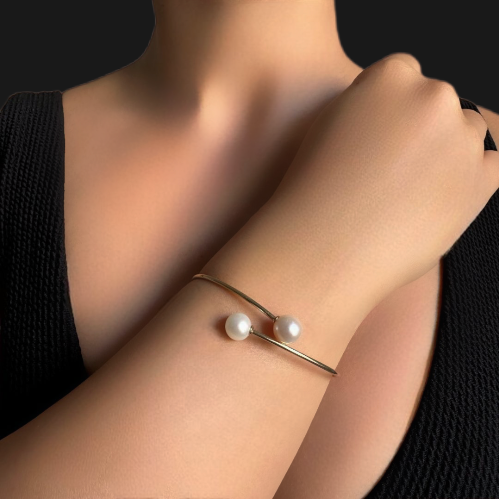 gold bangle bracelet with pearls