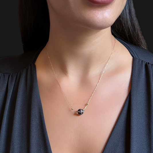 navy blue Ball shaped pendant - gold necklace