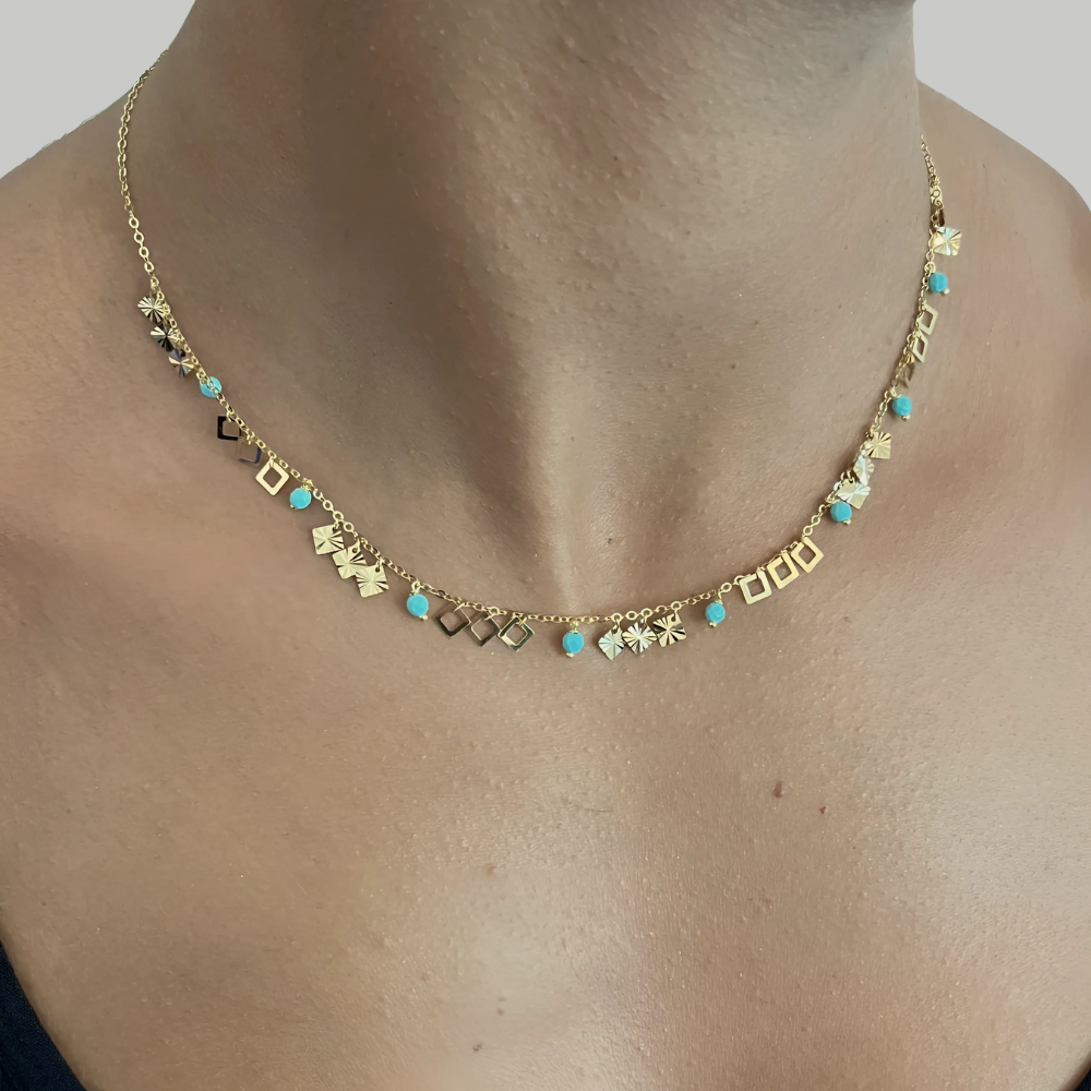 Turquoise beads - gold choker