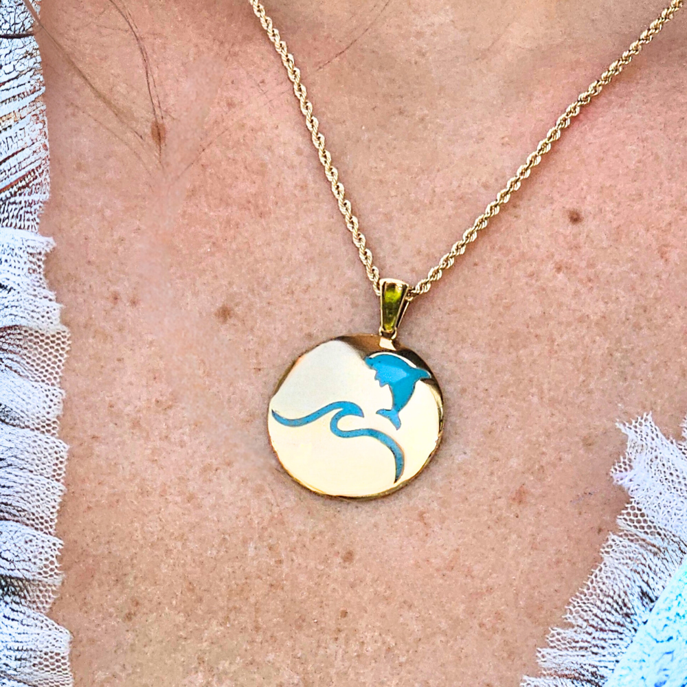 That's So Summer - dolphin and wave disk necklace