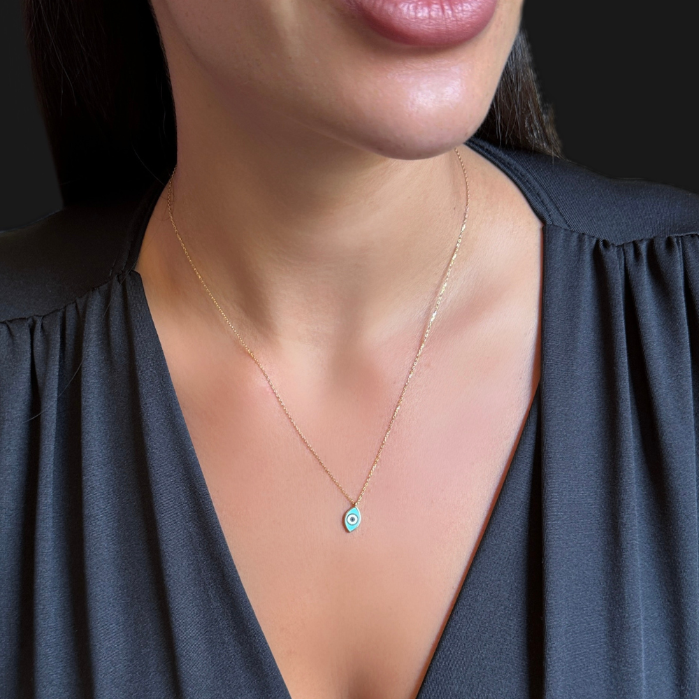 Vertical eye – gold necklace - blue