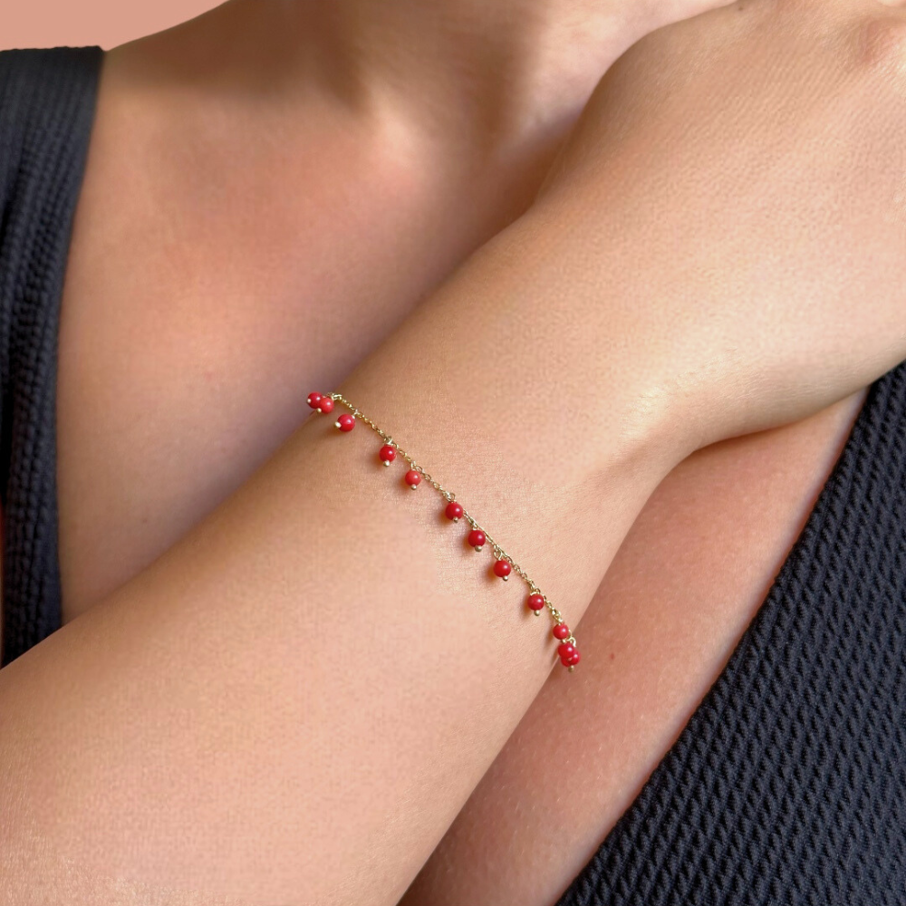 Lulia in Red – Mechanical chain gold bracelet