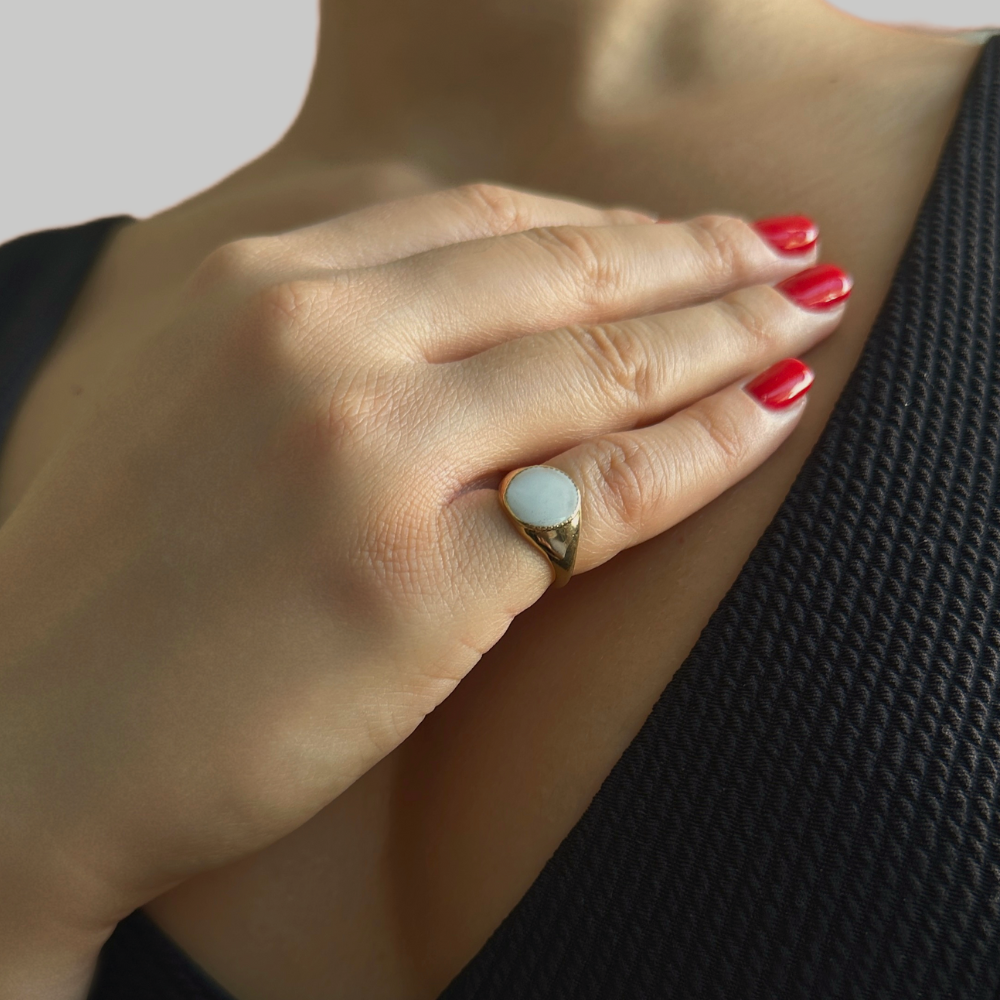 Pinky ring - white enamel gold ring
