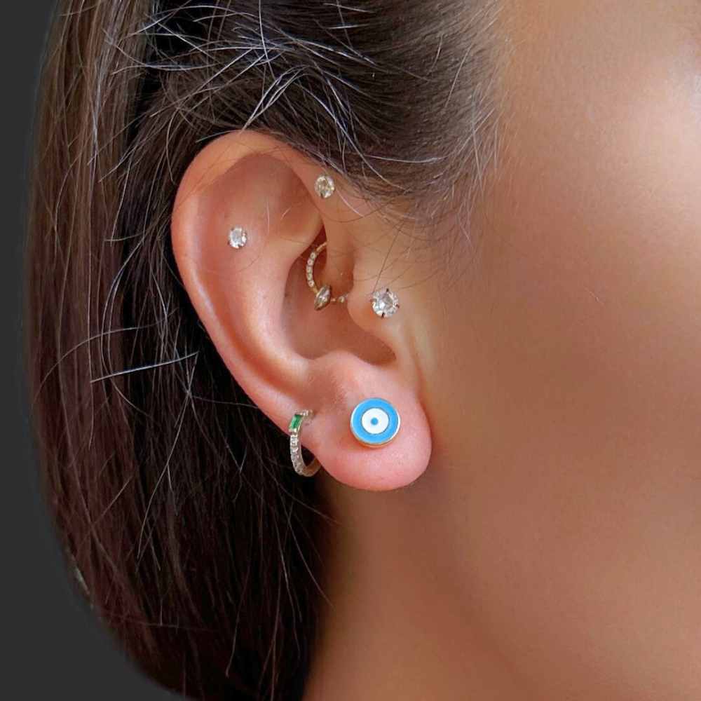 Turquoise blue enamel – eye gold earrings