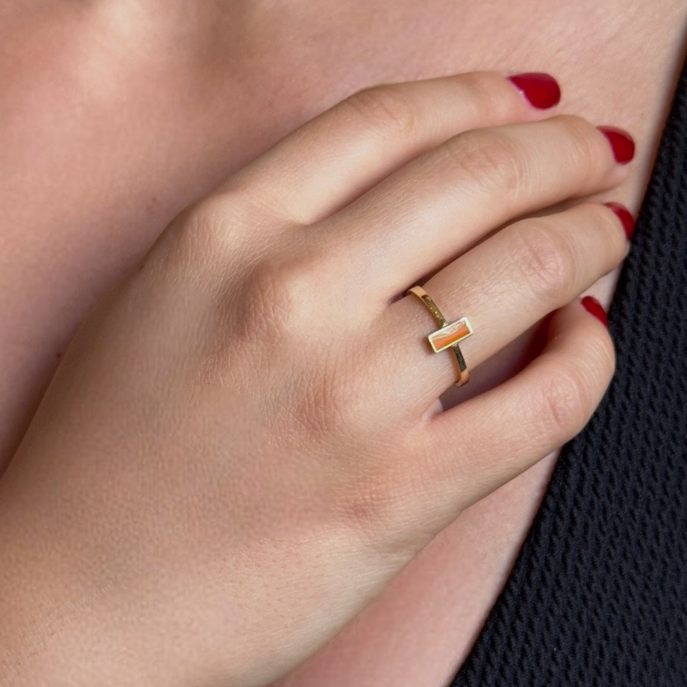 Orange rectangle - gold ring