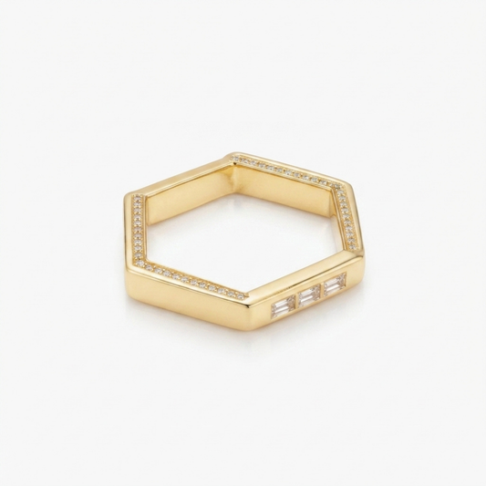 Glamour geométrico - anel de diamante em formato hexagonal
