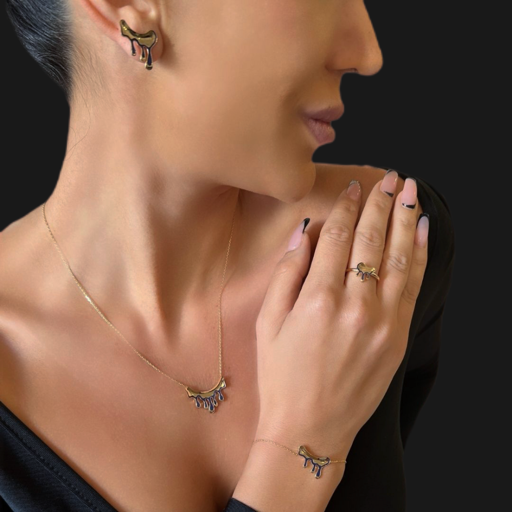 Liquefy – Navy blue enamel drips