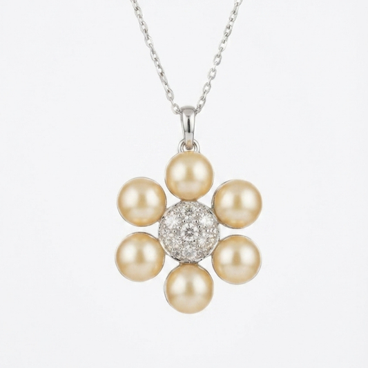 2-Way Convertible Floral Pearl & Diamond Pendant Necklace