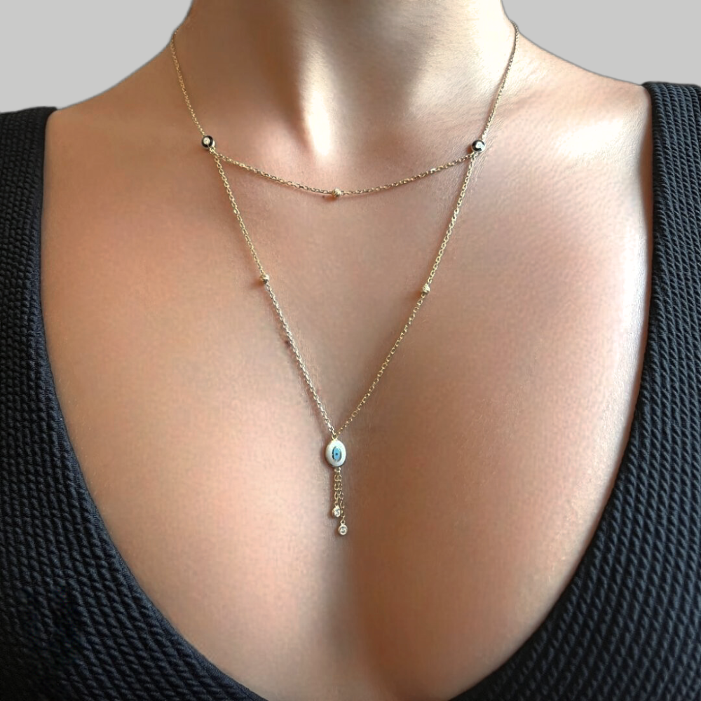 Evil eye - Y shaped gold necklace