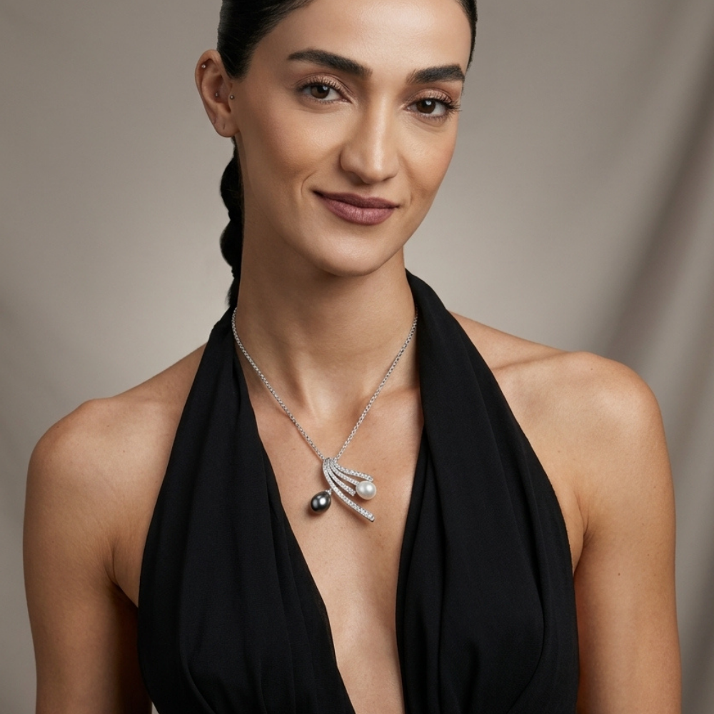 Dual Pearl & Diamond Convertible Brooch-Pendant