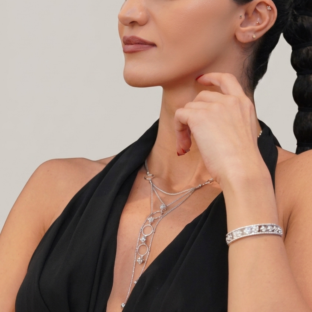 Multi-Tiered Round Hoops & Diamond Drop Necklace