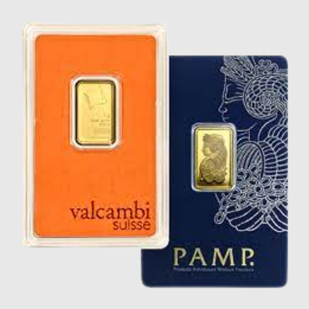 Valcambi and PAMP 5g 24k suisse gold bar