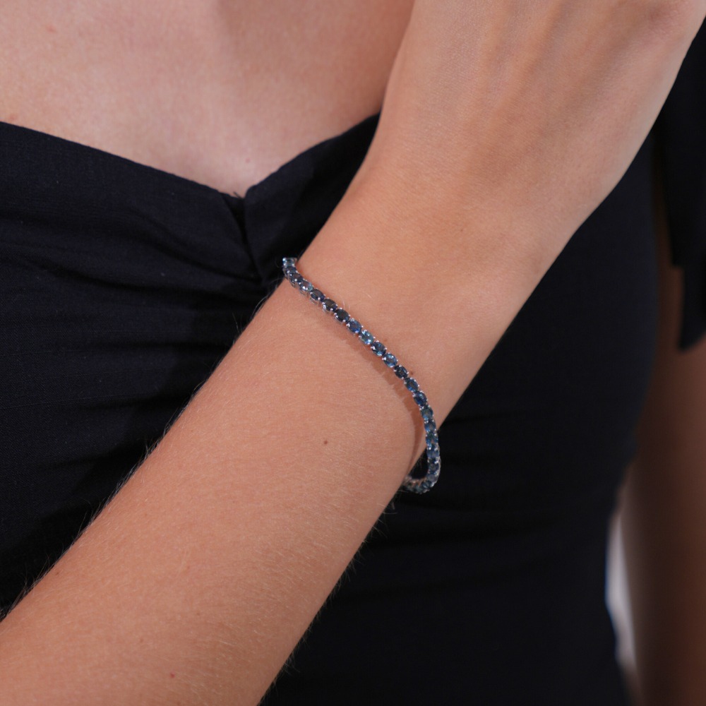 blue sapphire - white gold tennis bracelet