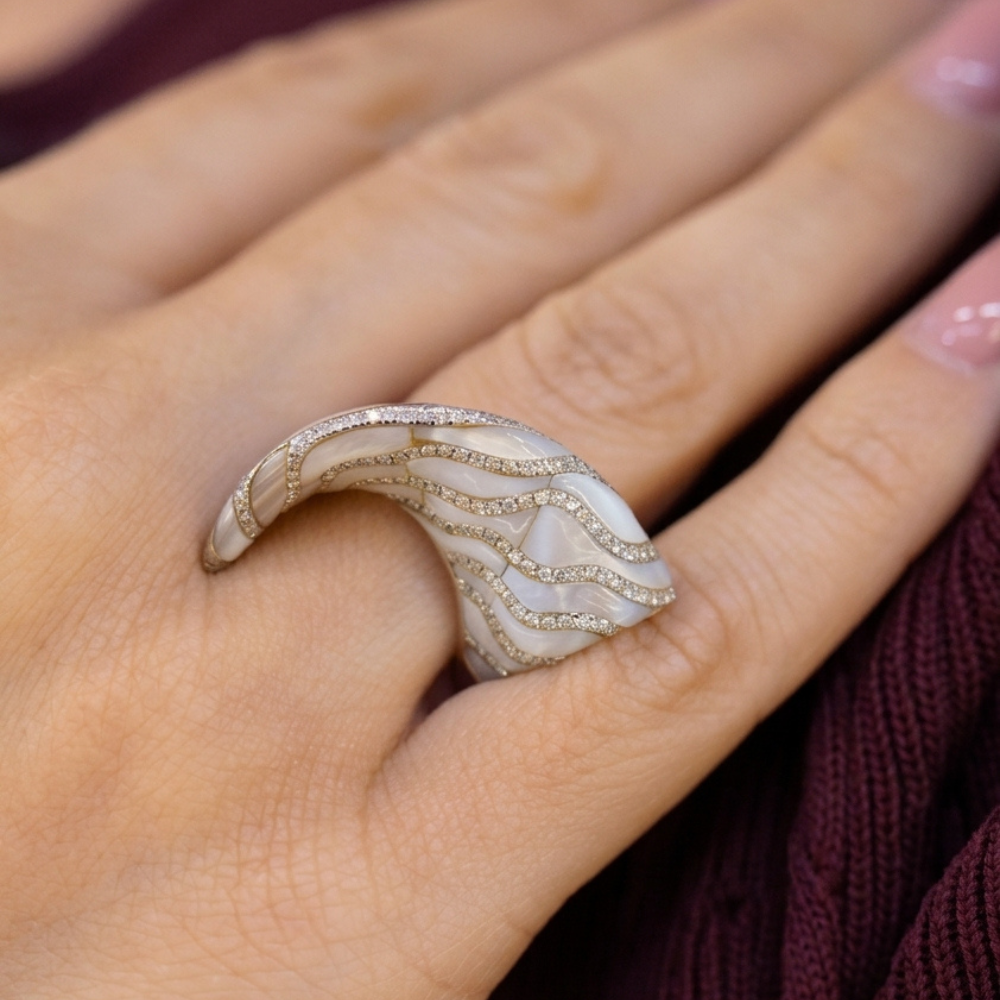 Irregular Shell Mother of Pearl & Diamond Ring