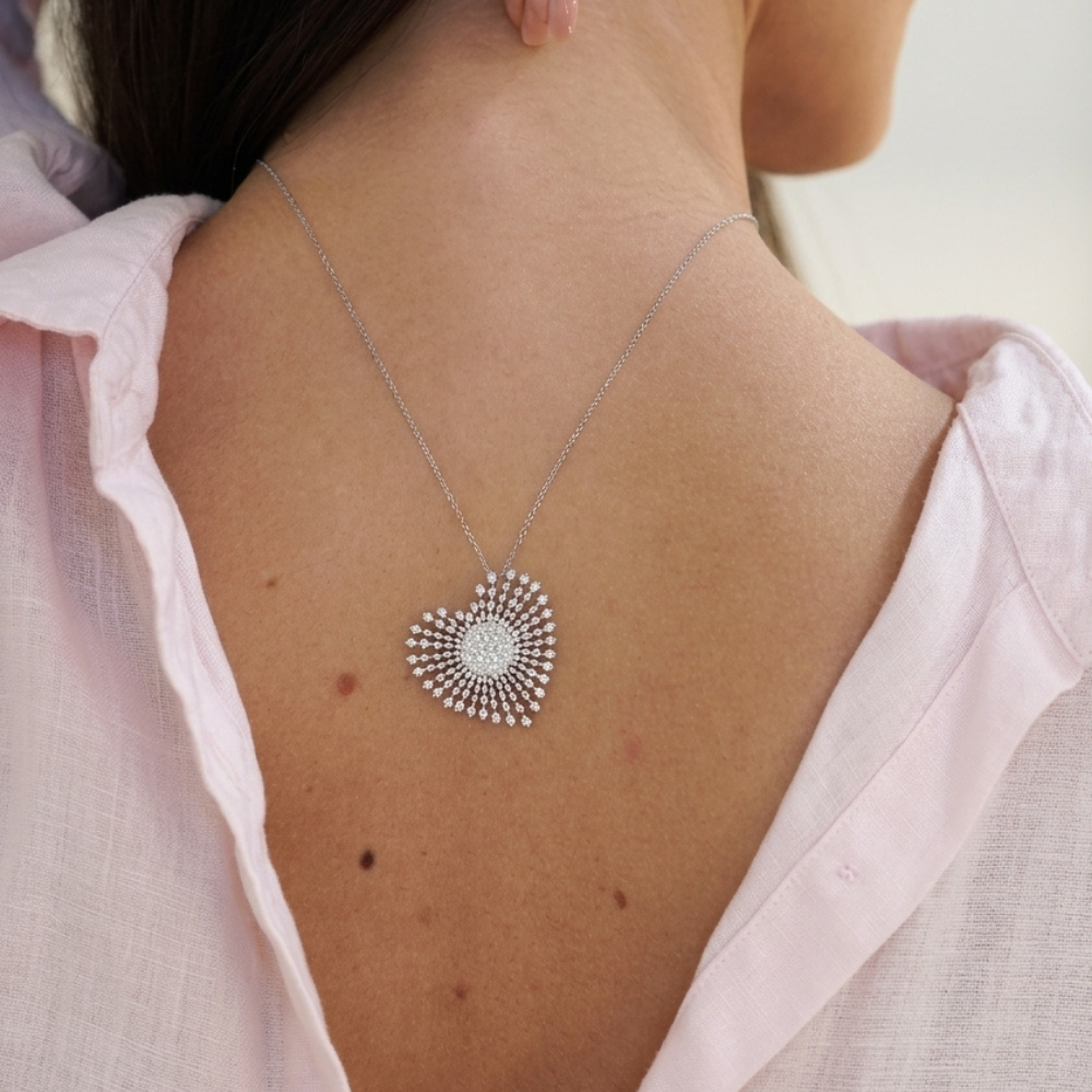 Radiant Sunburst Diamond Dentelle Pendant Necklace