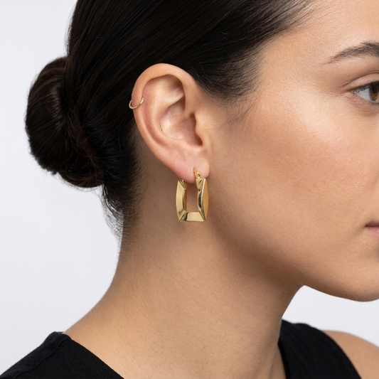 Geometric Faceted Rectangular Huggie Hoop Earrings