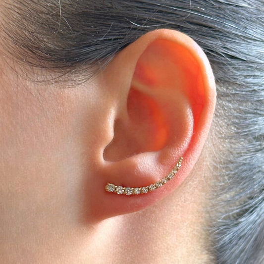 Semi arched - yellow gold and zircon stones earrings