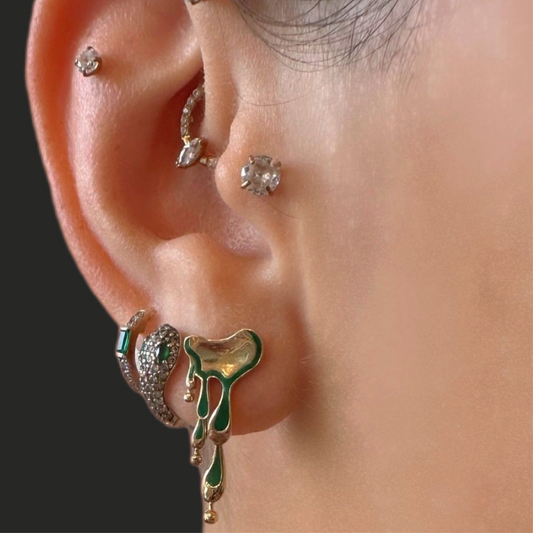 Liquefy – Honey drips, green enamel earrings