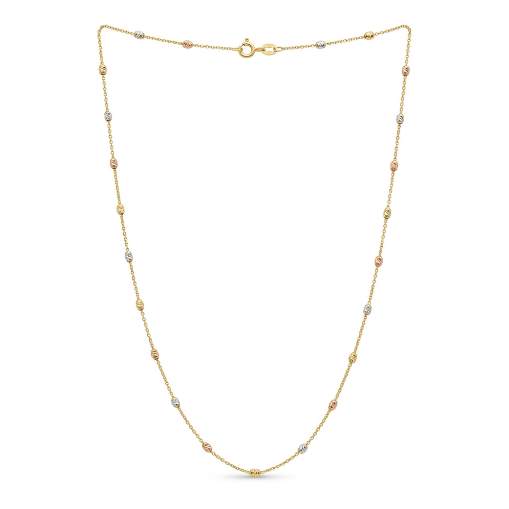 Tri-Color Gold Station Bead Necklace