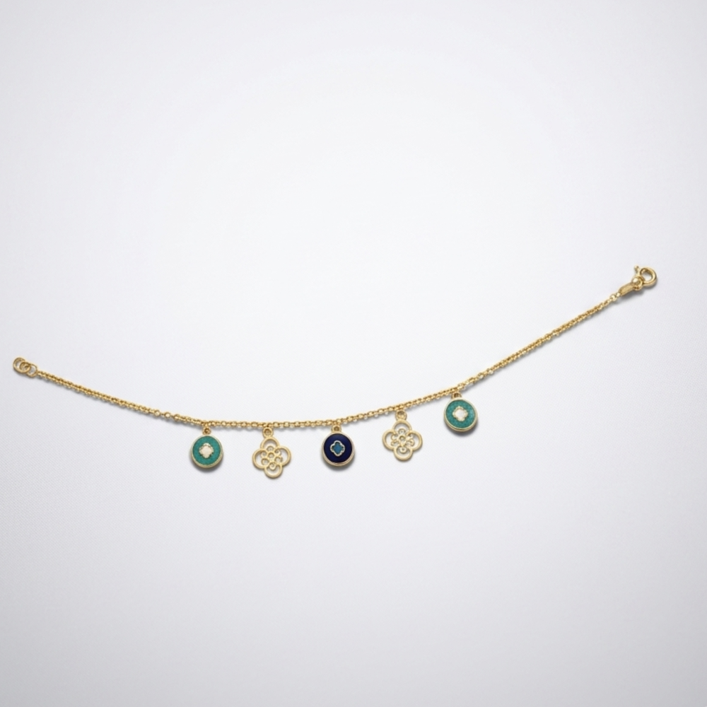 Flower Charms 21K Gold Bracelet