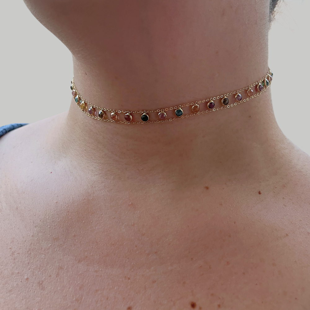 Double choker - Multicolored zircon stones