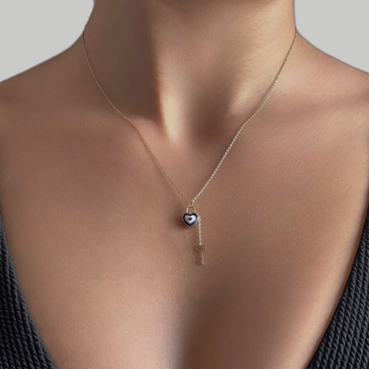 Heart, lock and key - gold necklace