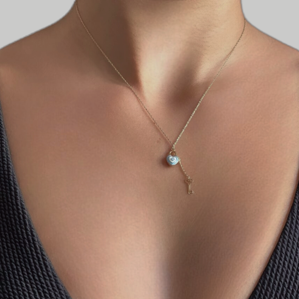 Heart, lock and key - gold necklace