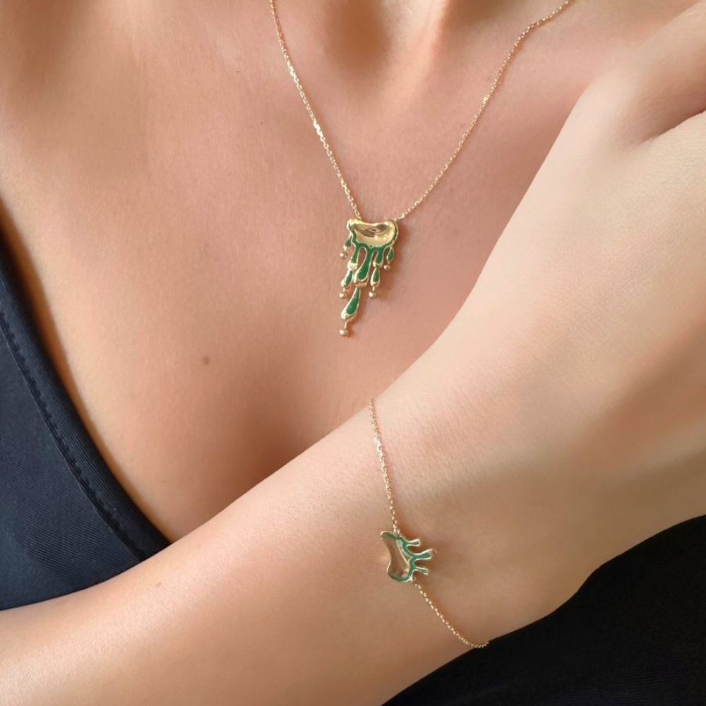 Liquefy – Honey drips, green enamel bracelet
