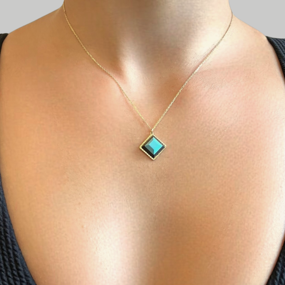 Square pyramid - gold necklace