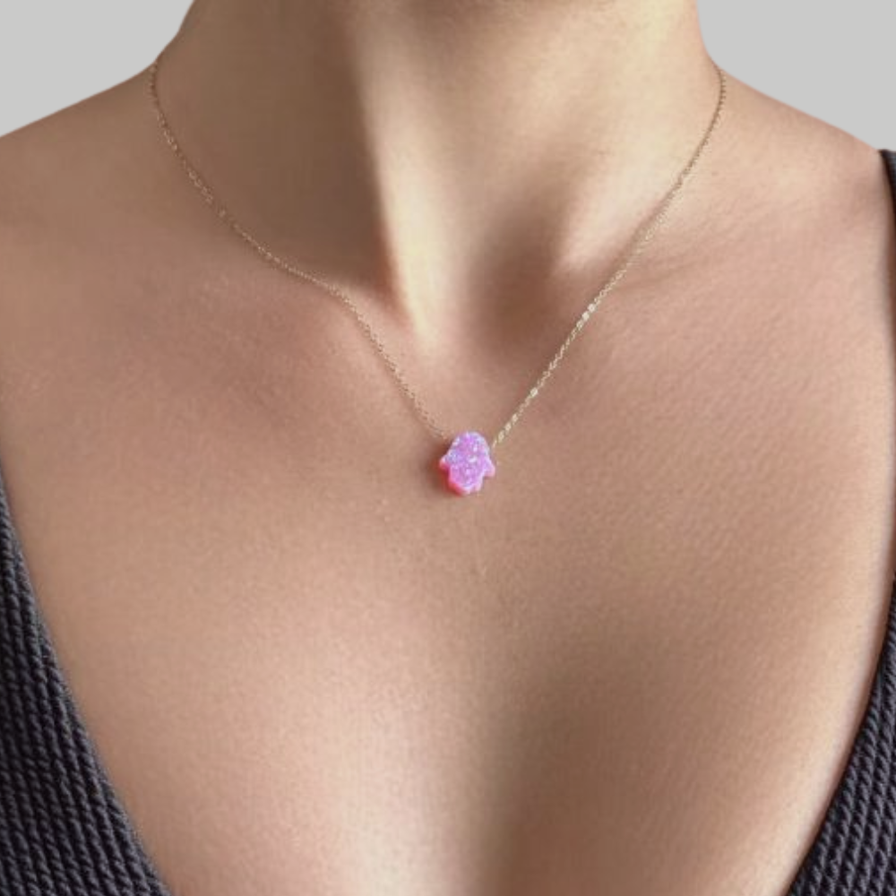Pink Hand - gold necklace