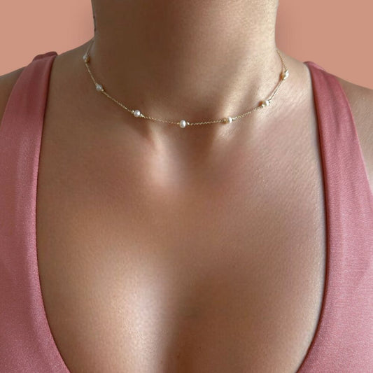 Yellow gold beads – pearl choker