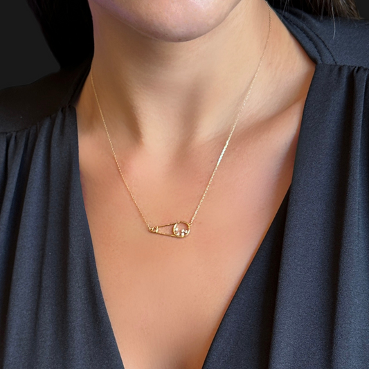 Safety pin necklace with zircon stones